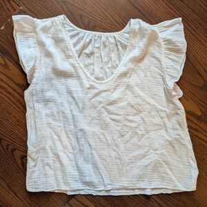 Velvet Graham & Spencer New White Ruffled Sleeve Top Cottagecore Vintage Slub M
